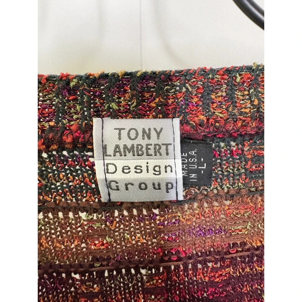 Vintage Tony Lambert Women's Sz L Knit Sweater Colorful Geometric 80s 90s Orange - Picture 2 of 9